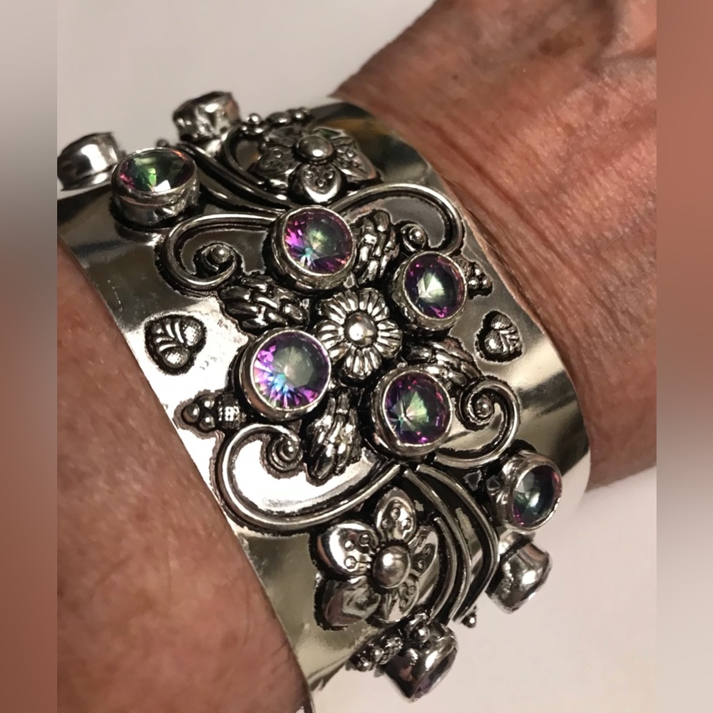 Mystic Topaz Stamped 925 Sterling Silver Cuff Bracelet
